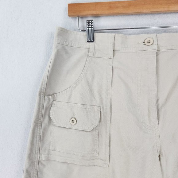 LL Bean Shorts Women 16 Tan Cream Cargo High Waist Casual Hiking Outdoor Fishing - Picture 2 of 9